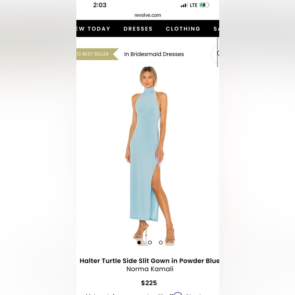 Norma Kamali Halter Turtle Side Slit Gown In Powder Blue